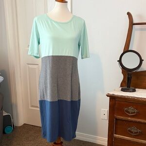 LuLaRoe Mint and Blue Color Block Midi Dress